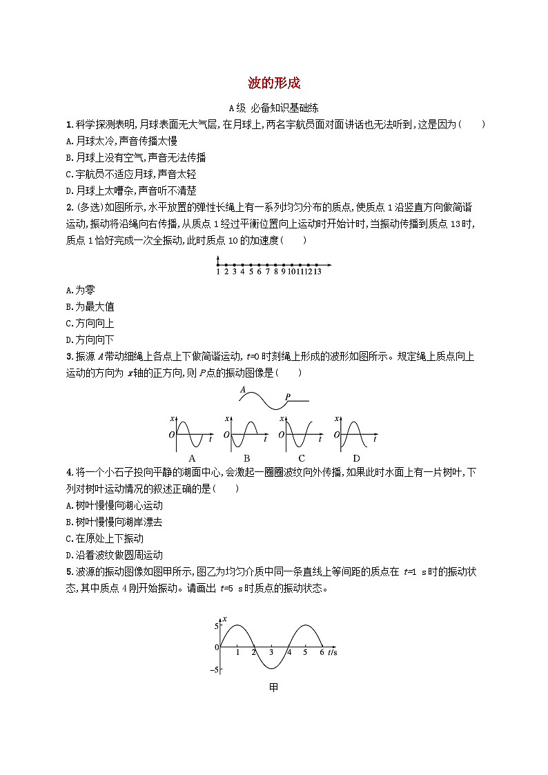 新教材2023_2024学年高中物理第3章机械波1波的形成分层作业新人教版选择性必修第一册第1页