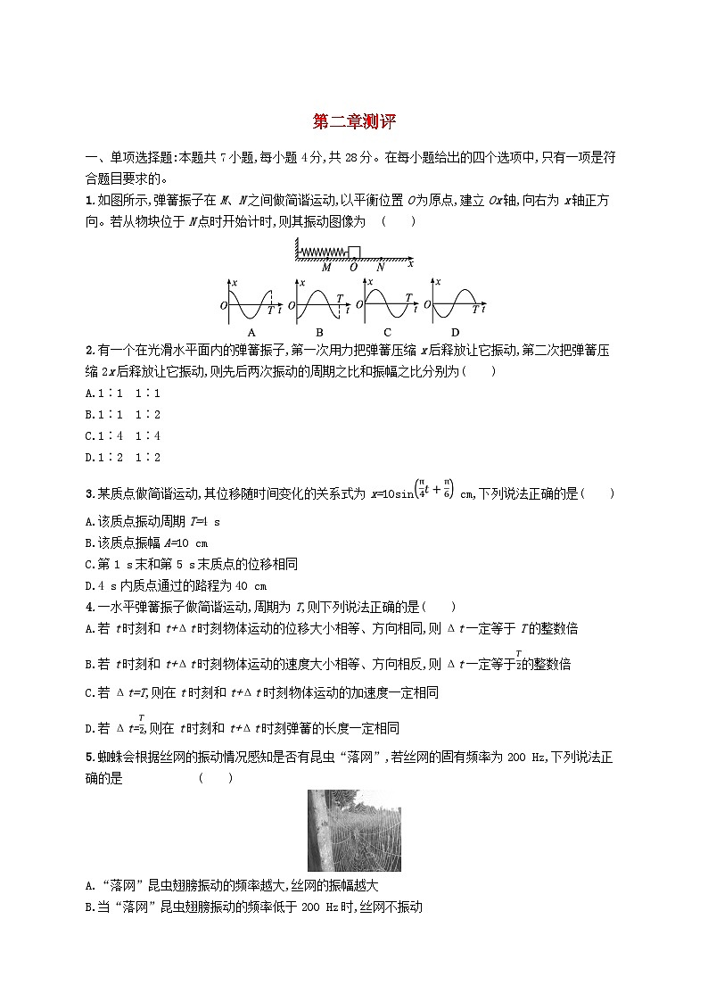 新教材2023_2024学年高中物理第2章机械振动测评新人教版选择性必修第一册第1页