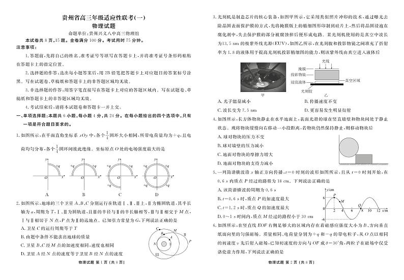贵州省2024届高三上学期适应性联考（一）物理第1页