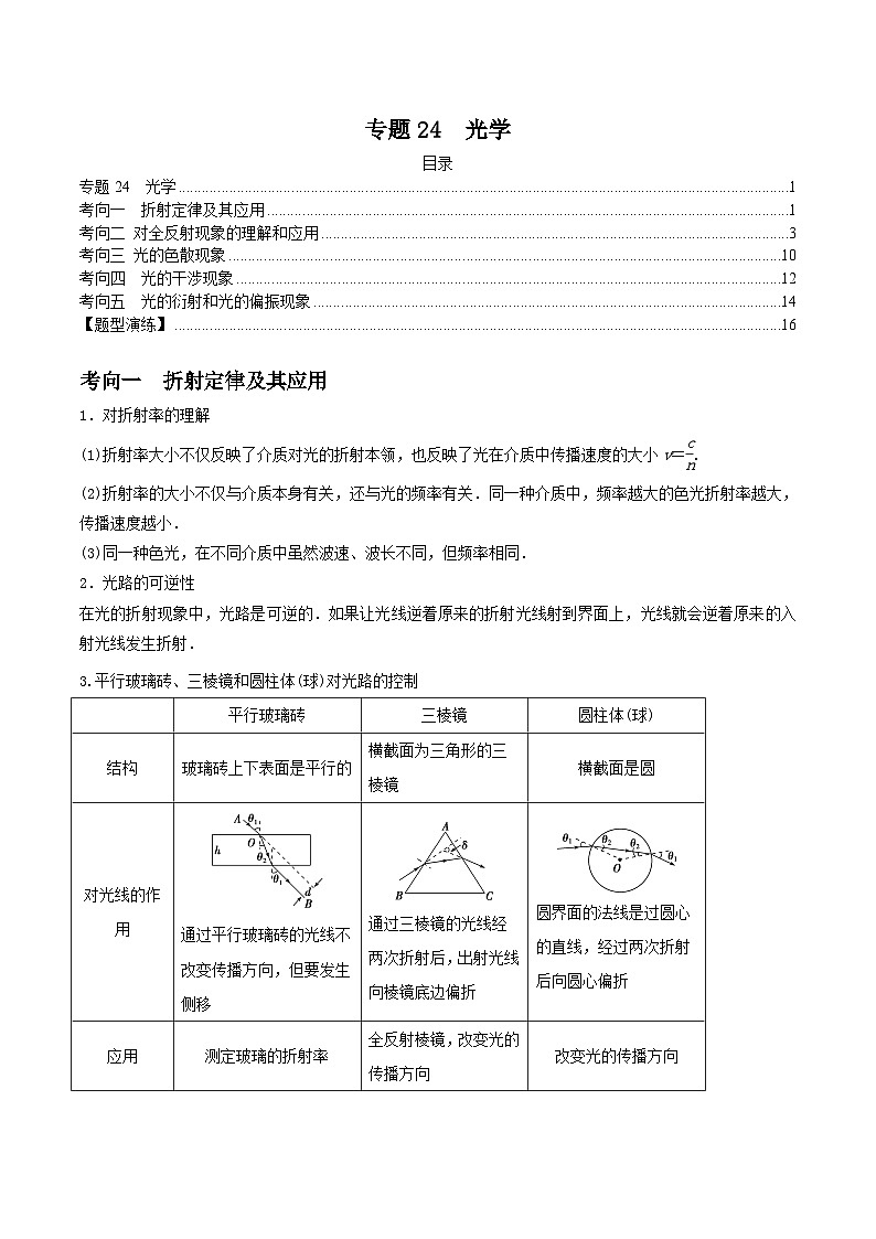 新高考物理三轮冲刺突破练习专题24光学（含解析）01