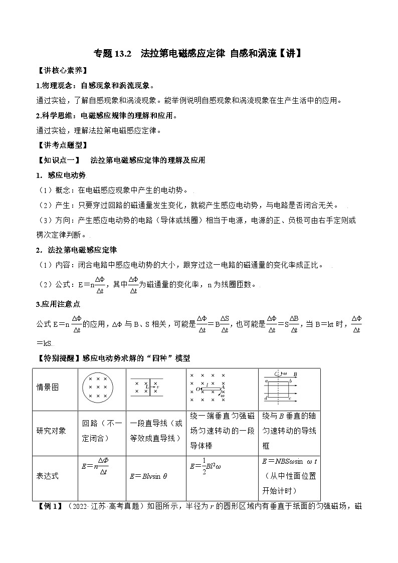 新高考物理一轮复习专题13.2　法拉第电磁感应定律 自感和涡流 精品讲义（含解析）01
