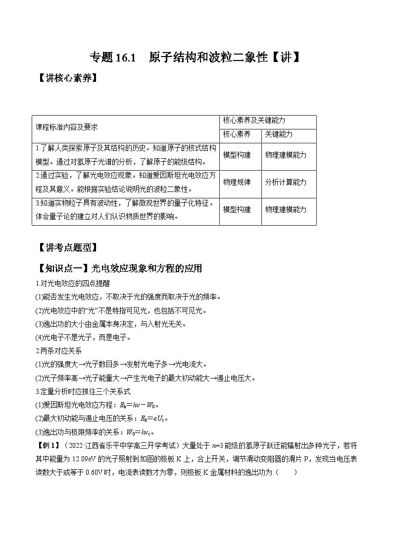 新高考物理一轮复习专题16.1　原子结构和波粒二象性 精品讲义（含解析）第1页