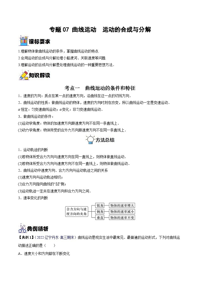 新高考物理一轮复习重难点过关训练专题07 曲线运动　运动的合成与分解（含解析）01