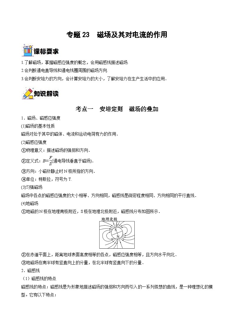 新高考物理一轮复习重难点过关训练专题23  磁场及其对电流的作用（含解析）01