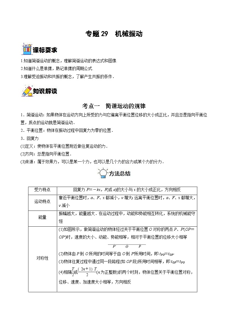 新高考物理一轮复习重难点过关训练专题29  机械振动（含解析）01