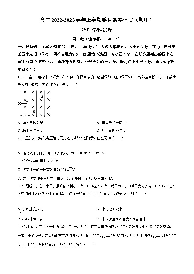 【期中真题】河北省衡水市第二中学2022-2023学年高二上学期期中考试物理试题（原卷版）第1页