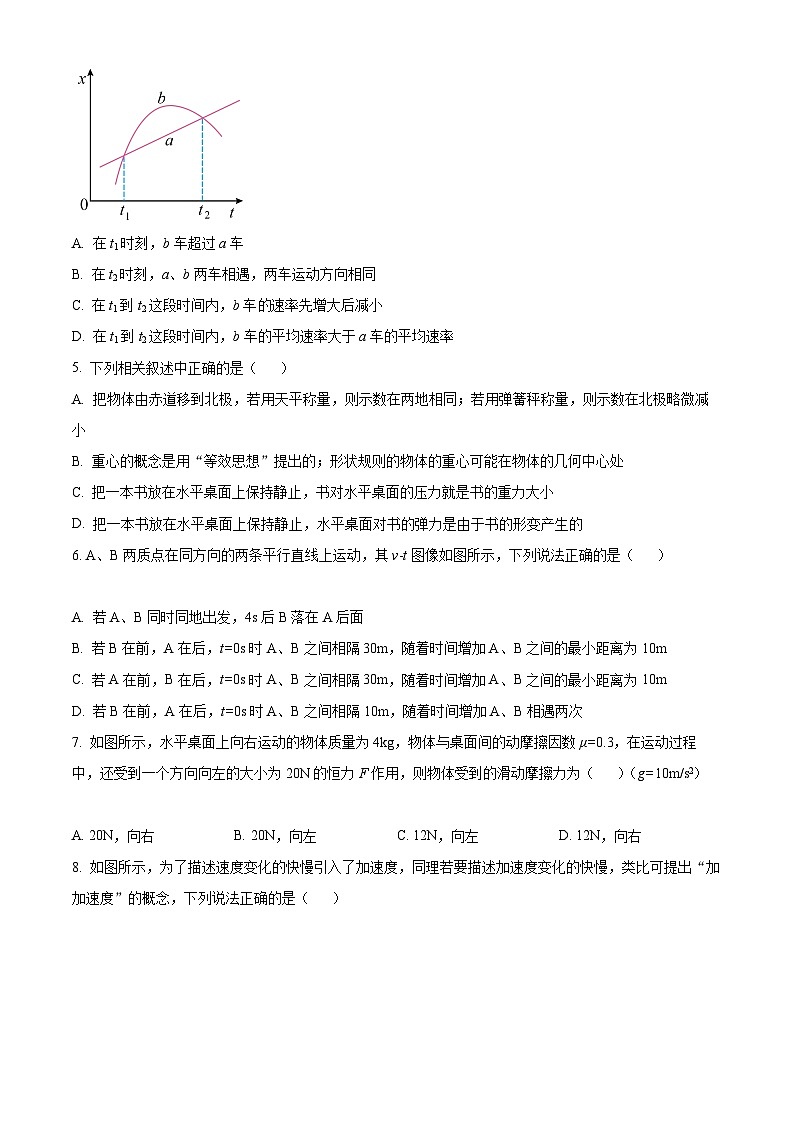 【期中真题】云南省昆明市云南师范大学附属中学2022-2023学年高一上学期期中教学测评物理试题（原卷版）第2页