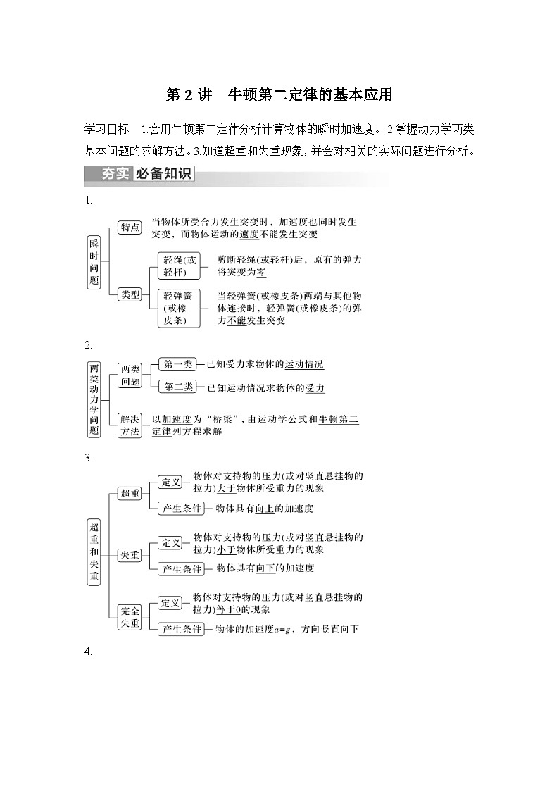 新高考物理一轮复习讲义第3章 运动和力的关系 第2讲 牛顿第二定律的基本应用 (含解析)01