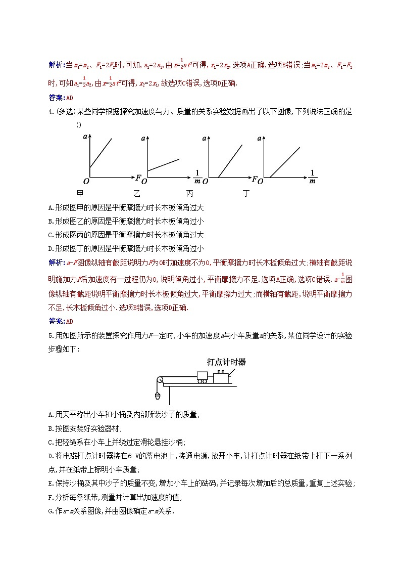2023_2024学年新教材高中物理第四章运动和力的关系4.2实验：探究加速度与力质量的关系课时作业新人教版必修第一册第2页