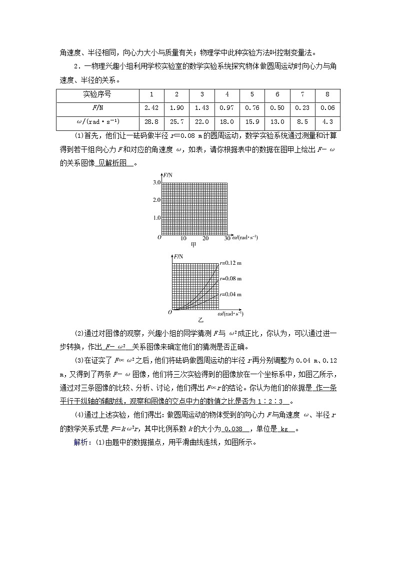 新教材适用2023_2024学年高中物理第6章圆周运动2向心力第2课时实验：探究向心力大小的表达式提能作业新人教版必修第二册第2页