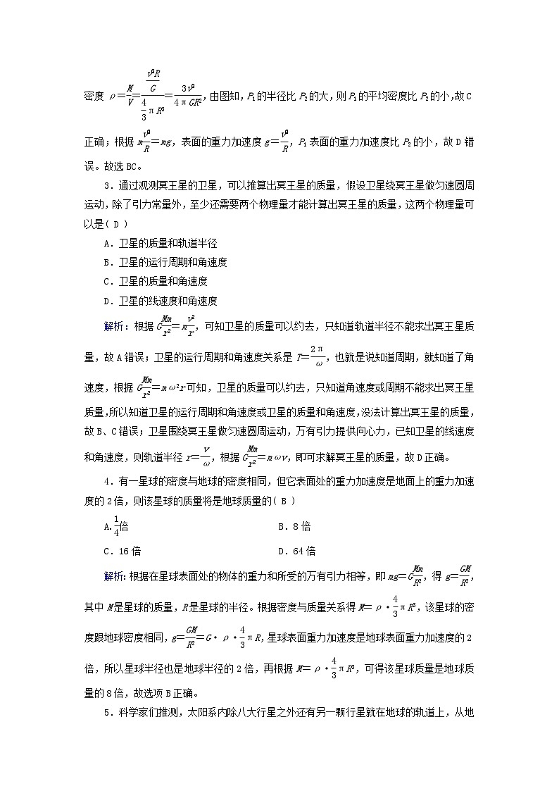 新教材适用2023_2024学年高中物理第7章万有引力与宇宙航行3万有引力理论的成就提能作业新人教版必修第二册02