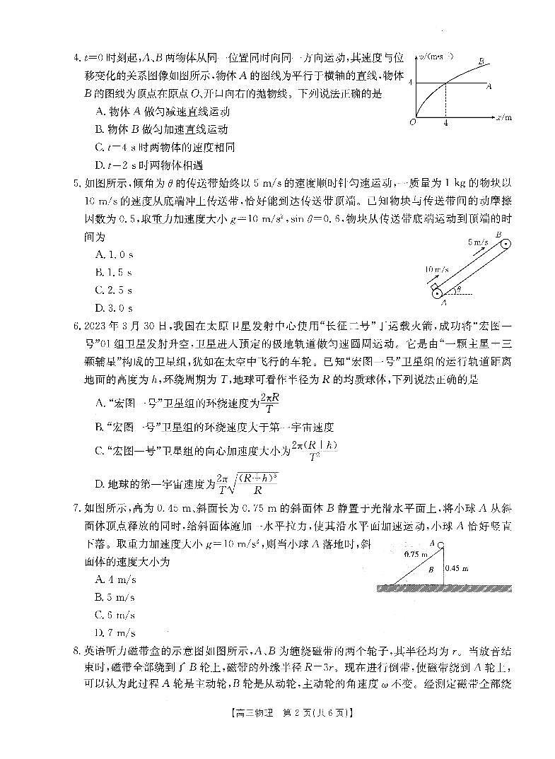 山西省部分名校2023-2024学年高三物理上学期10月联考试题（PDF版附答案）第2页