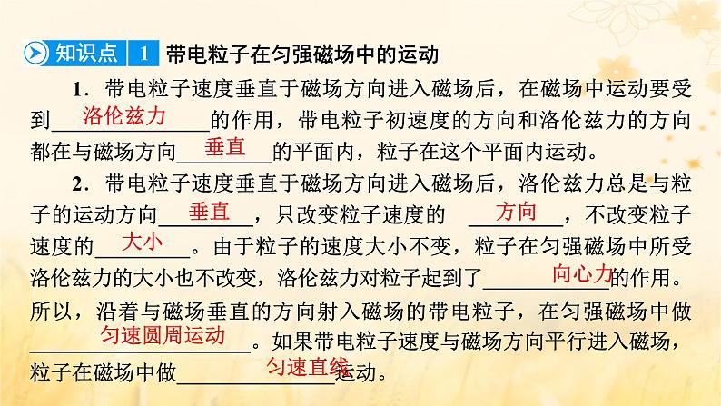 新教材适用2023_2024学年高中物理第1章安培力与洛伦兹力3带电粒子在匀强磁场中的运动第1课时半径和周期公式的理解及简单应用课件新人教版选择性必修第二册第8页