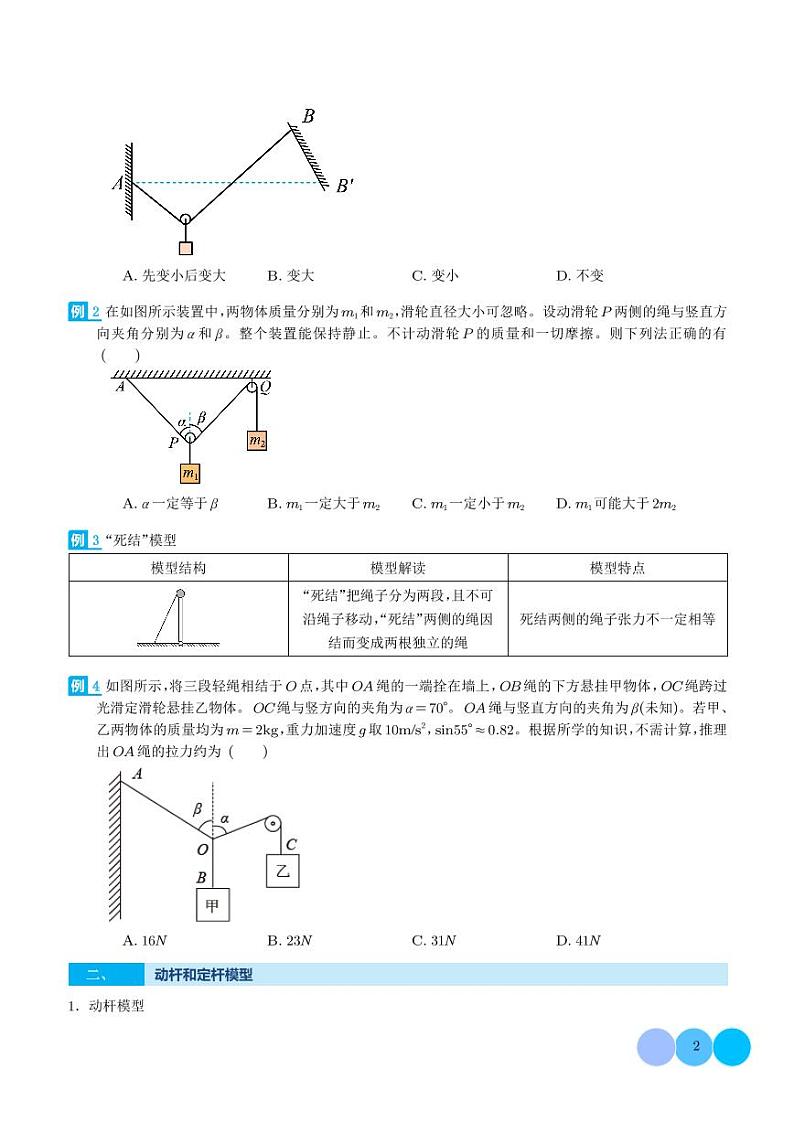 新高考物理一轮复习 活结与死结绳模型、动杆和定杆模型和受力分析（原卷版+解析版）第2页