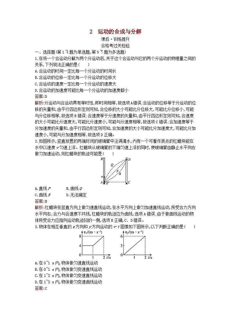 广西专版2023_2024学年新教材高中物理第5章抛体运动2运动的合成与分解课后训练新人教版必修第二册第1页