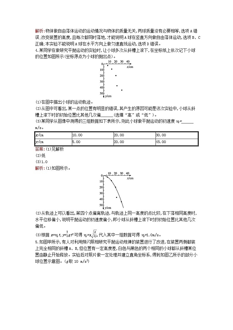 广西专版2023_2024学年新教材高中物理第5章抛体运动3实验：探究平抛运动的特点课后训练新人教版必修第二册02