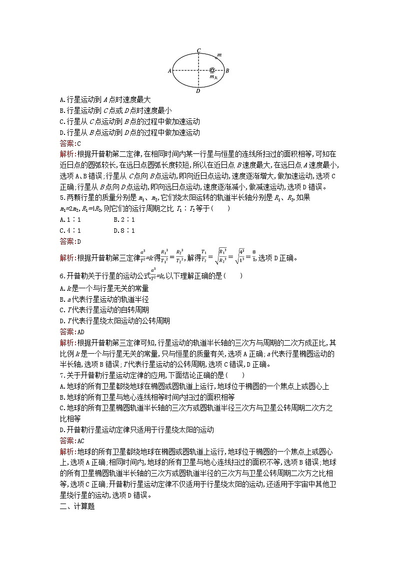 广西专版2023_2024学年新教材高中物理第7章万有引力与宇宙航行1行星的运动课后训练新人教版必修第二册第2页