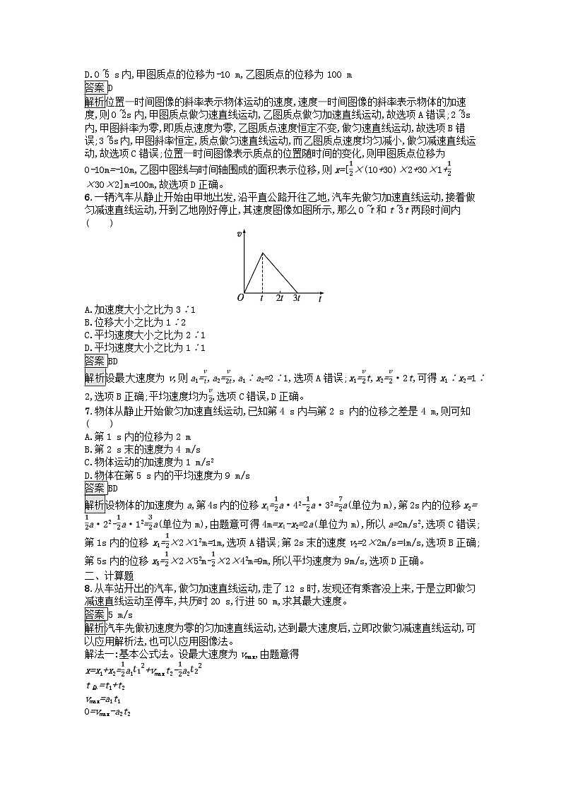 广西专版2023_2024学年新教材高中物理第2章匀变速直线运动的研究3匀变速直线运动的位移与时间的关系课后训练新人教版必修第一册第2页