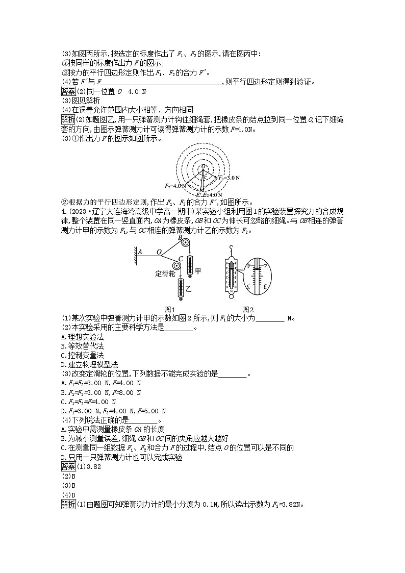 广西专版2023_2024学年新教材高中物理第3章相互作用__力4力的合成和分解课时2实验探究两个互成角度的力的合成规律课后训练新人教版必修第一册第3页