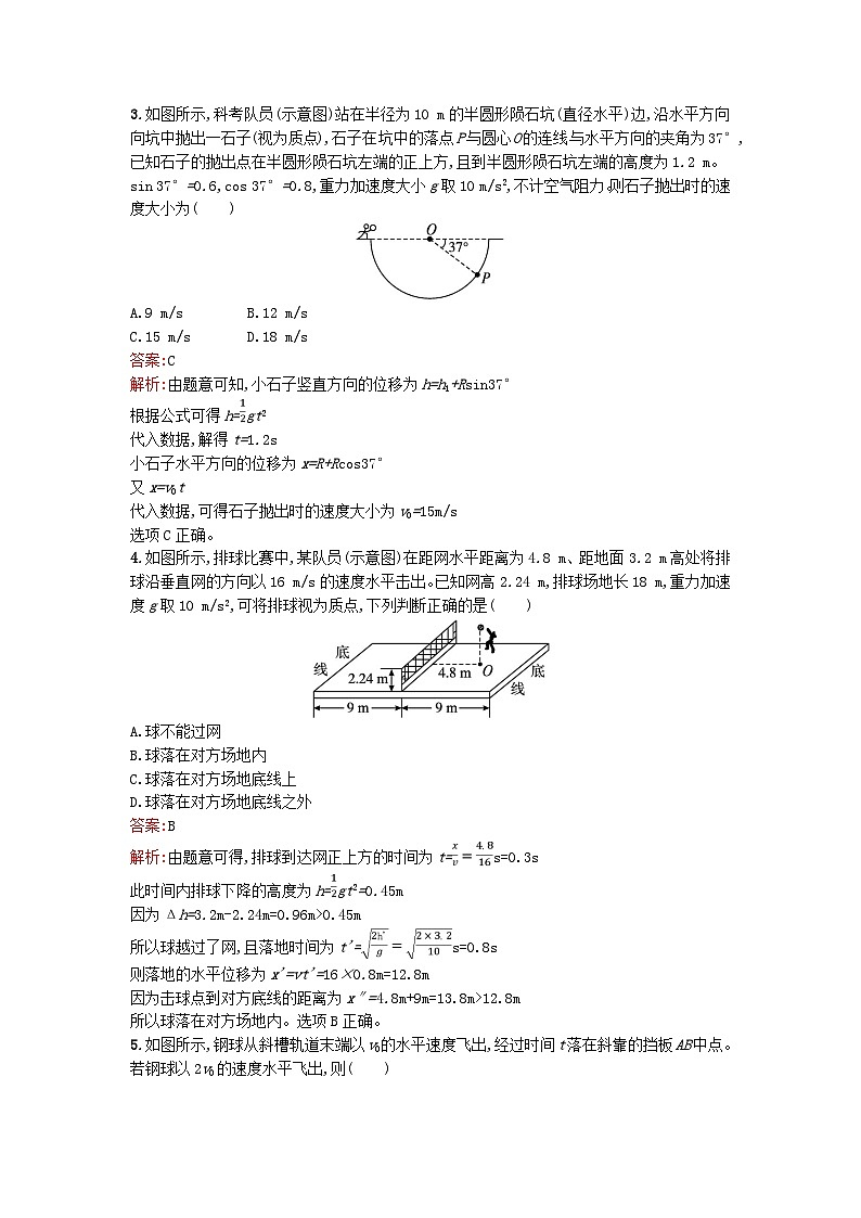 广西专版2023_2024学年新教材高中物理第5章抛体运动习题课一抛体运动规律的应用课后训练新人教版必修第二册第2页