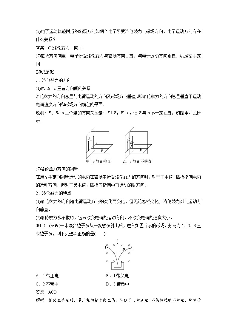 人教版高中物理新教材同步讲义选修第二册 第1章　2　磁场对运动电荷的作用力（含解析）03