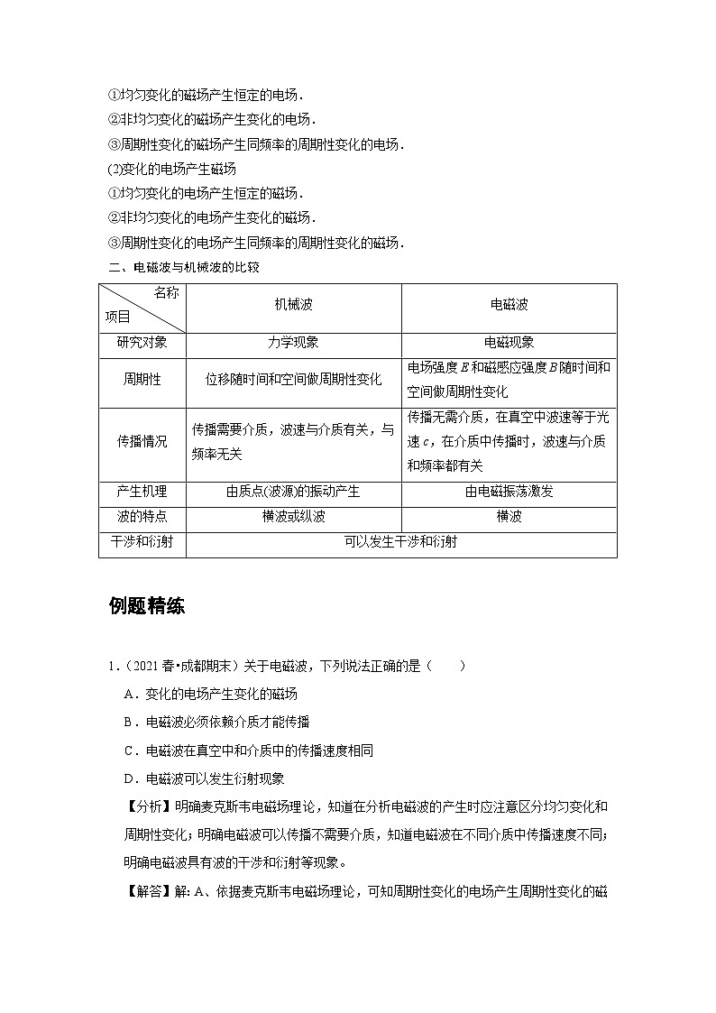 新教材高中物理选修第二册分层提升讲义13 A电磁场与电磁波 基础版（含解析）02