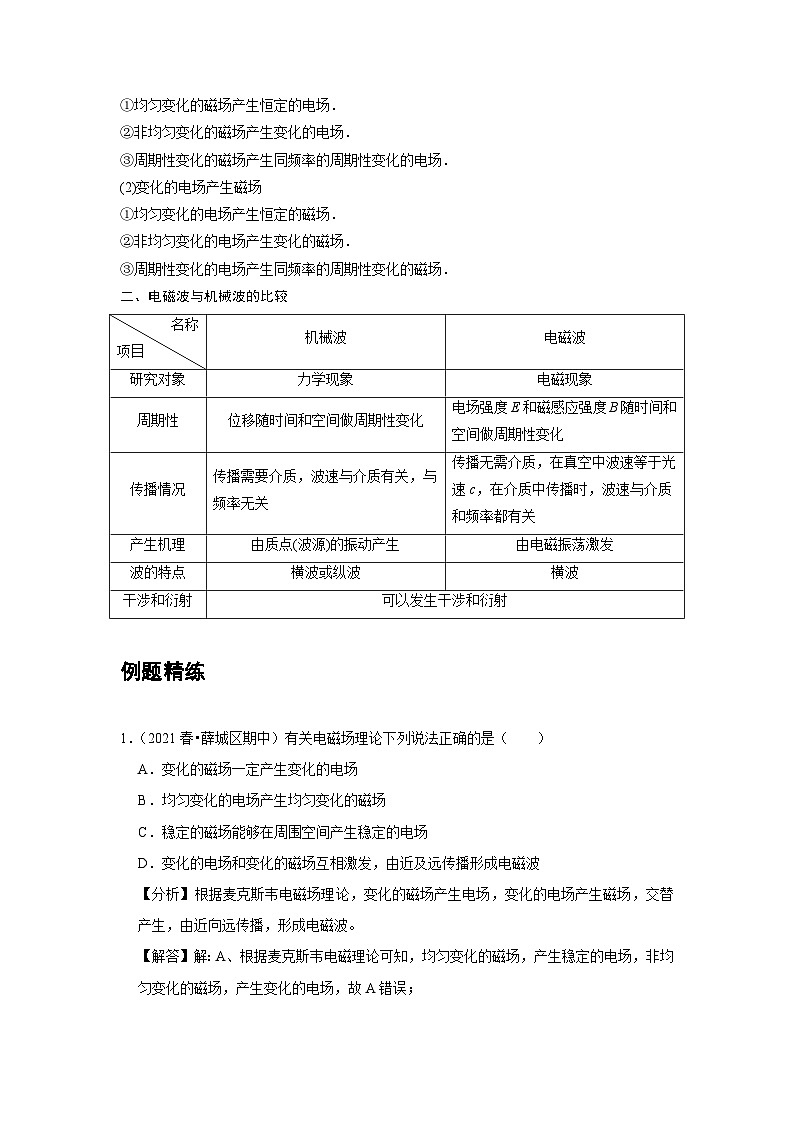 新教材高中物理选修第二册分层提升讲义13 C电磁场与电磁波 提升版（含解析）02