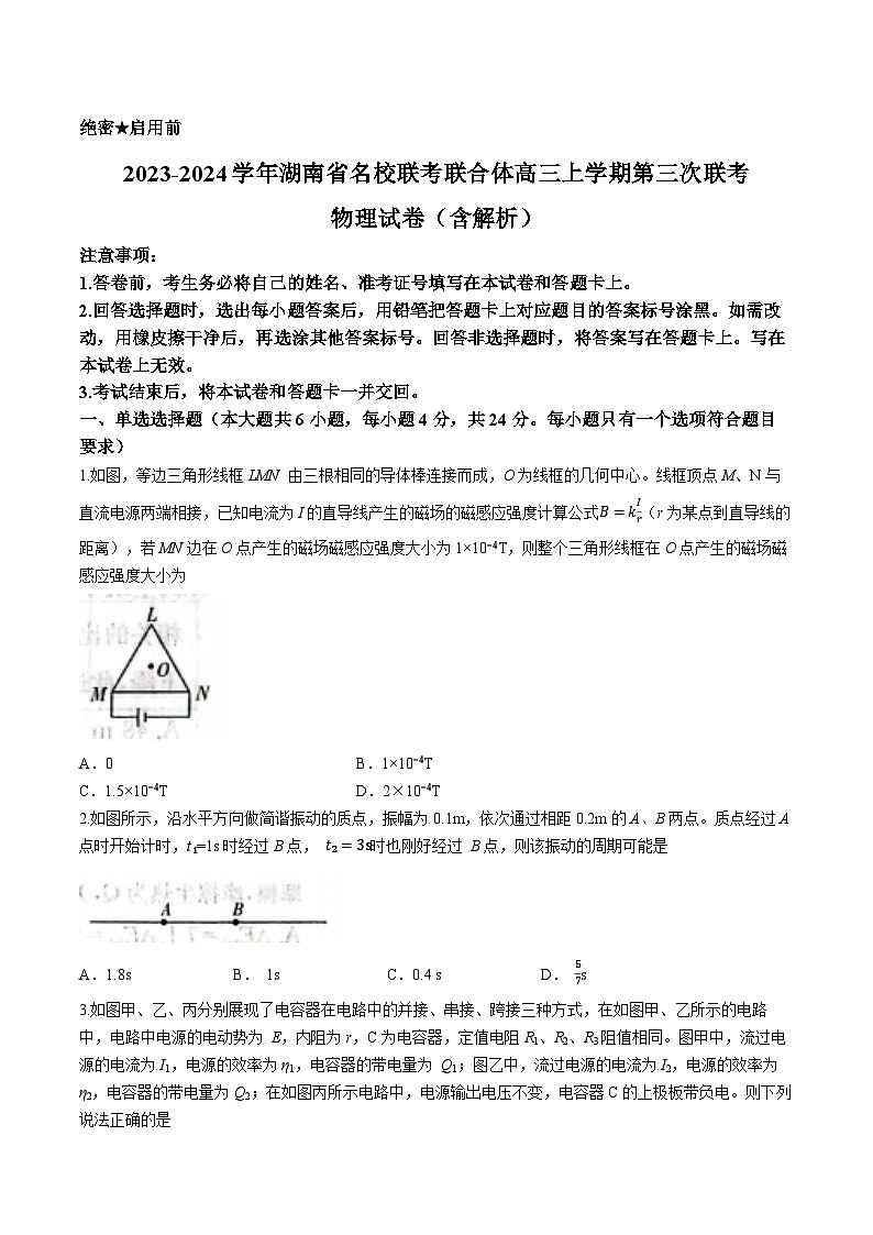 2023-2024学年湖南省名校联考联合体高三上学期第三次联考 物理试卷（含解析）第1页