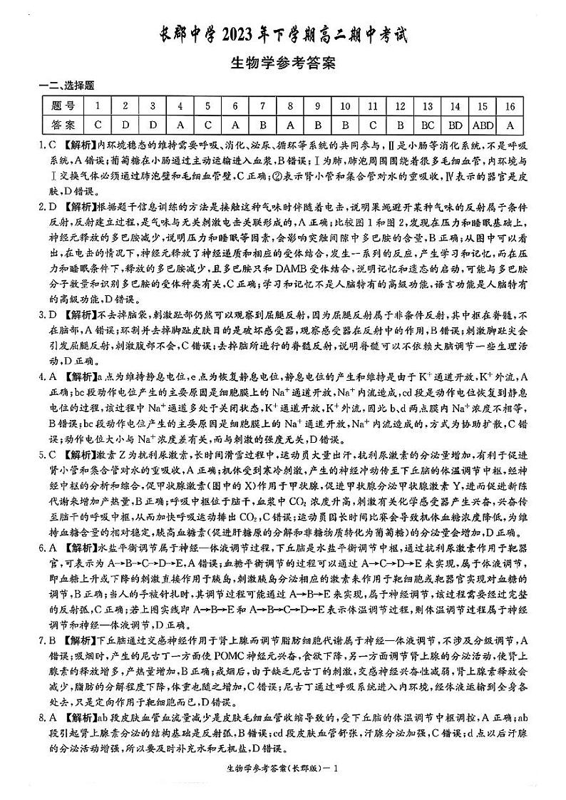 2024长沙长郡中学高二上学期期中考试物理试卷PDF版含答案01