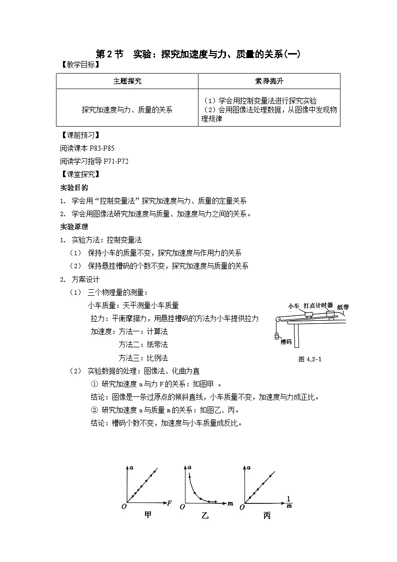 4.2 实验：探究加速度与力、质量的关系 导学案   高中物理人教版（2019）必修第一册第1页