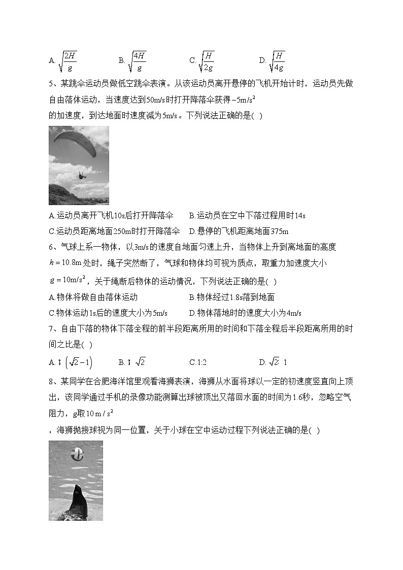 2.4自由落体运动（同步练习）——高一上学期物理人教版（2019）必修第一册(含答案)02