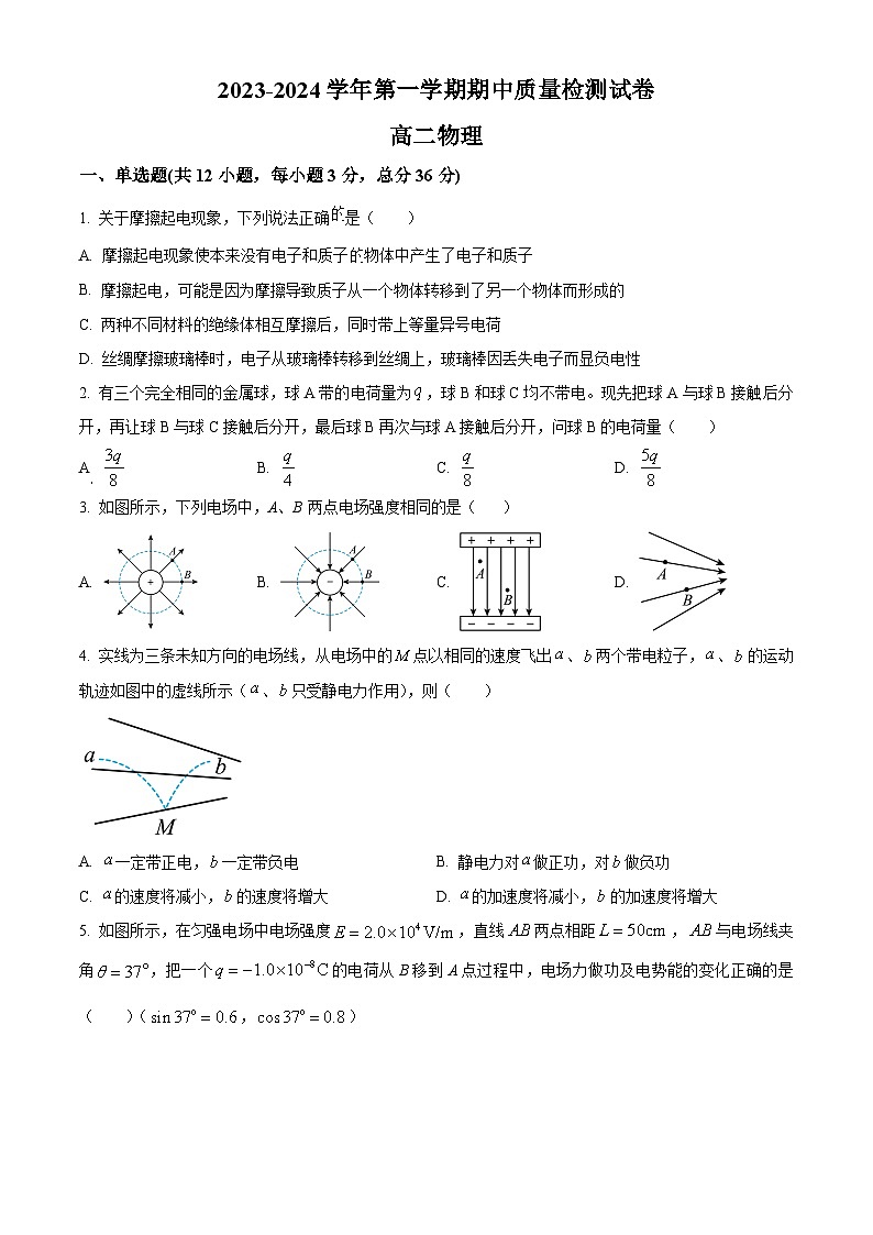 甘肃省武威市凉州区2023-2024学年高二上学期期中物理试题无答案第1页