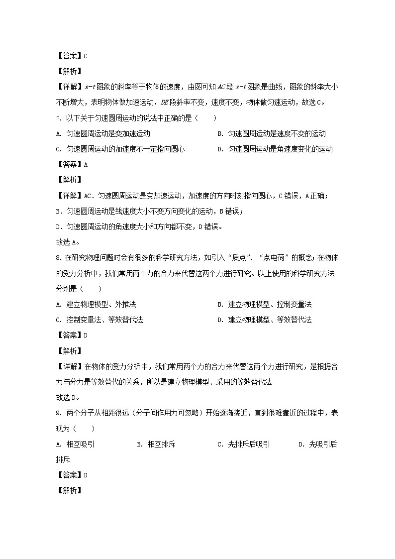 上海市2020年普通高中学业水平合格性模拟考试物理卷（四） 解析版03