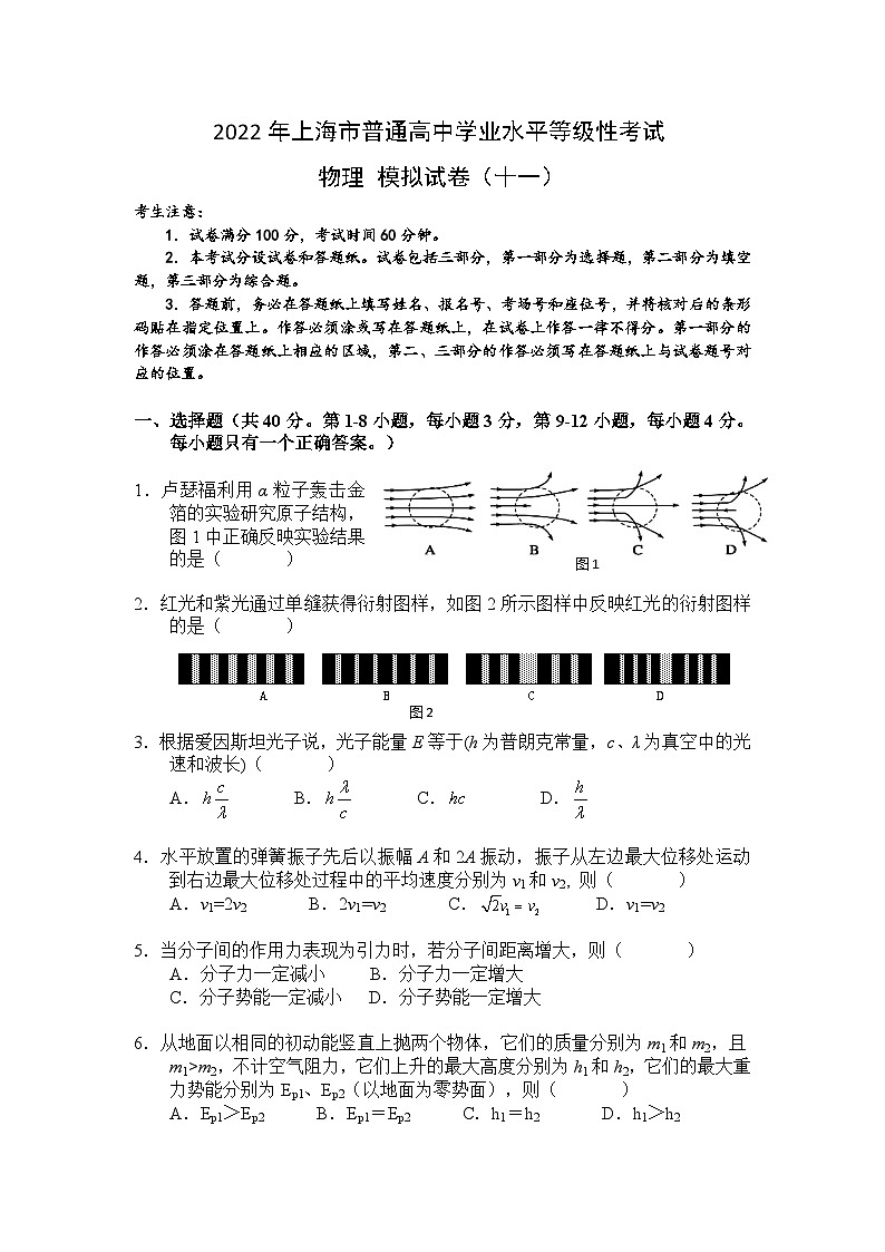 上海市2022年普通高中学业水平等级性考试物理模拟测试题 ʮһ 解析版第1页