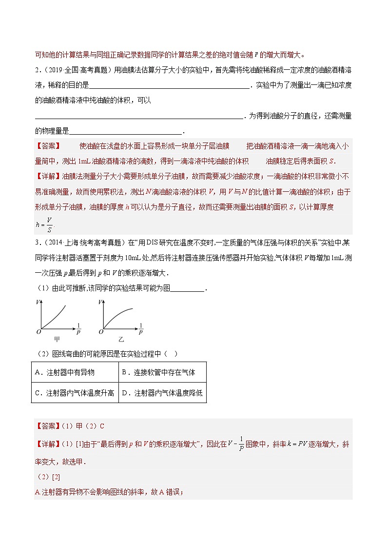 十年(14-23)高考物理真题分项汇编专题81 实验十二：热学和光学实验（含解析）02