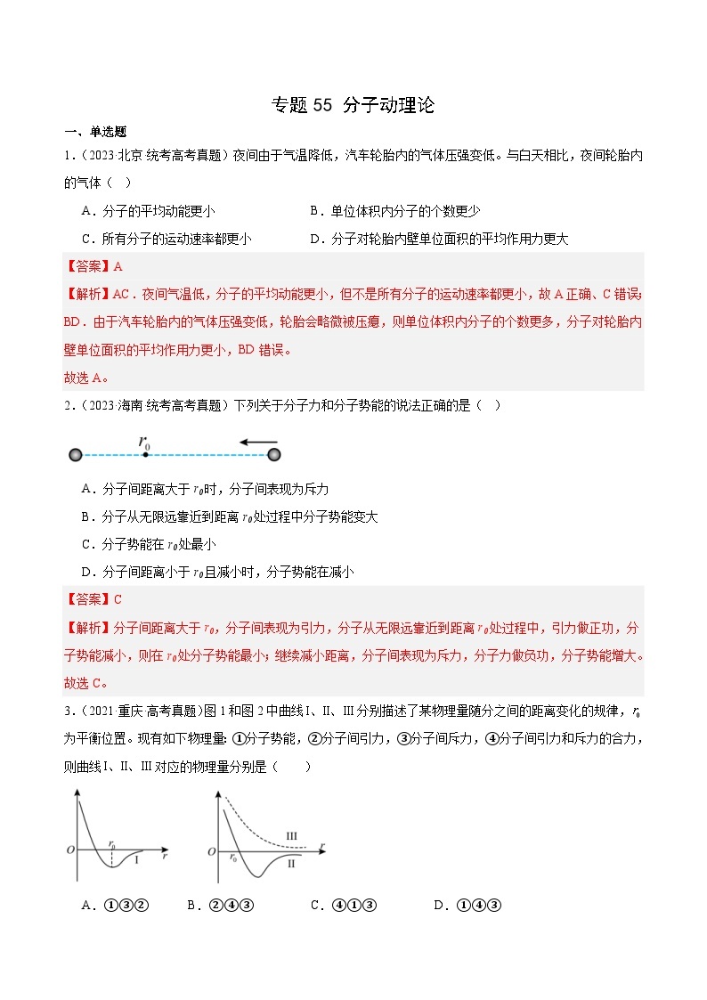 十年(14-23)高考物理真题分项汇编专题55 分子动理论（含解析）01