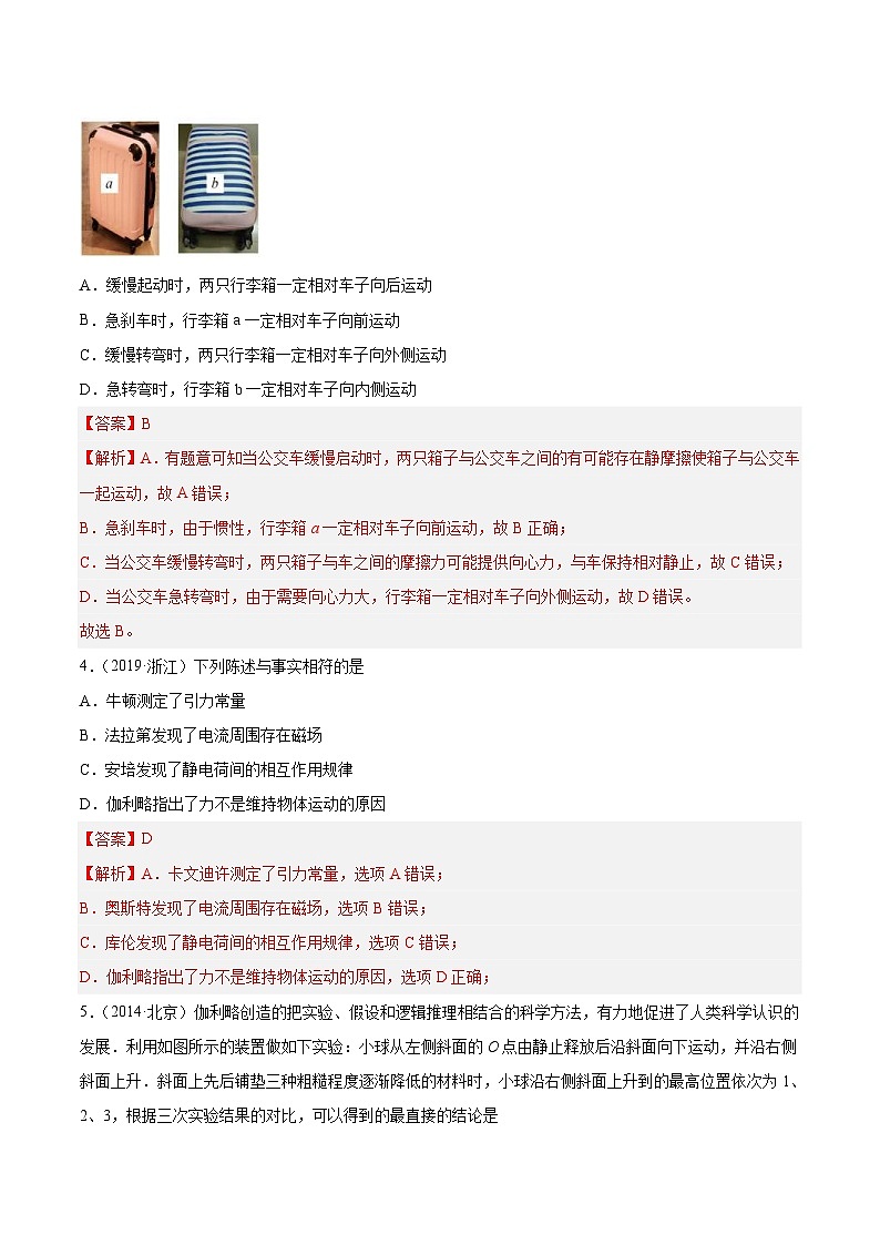 十年(14-23)高考物理真题分项汇编专题07 牛顿第一定律和第三定律（含解析）02