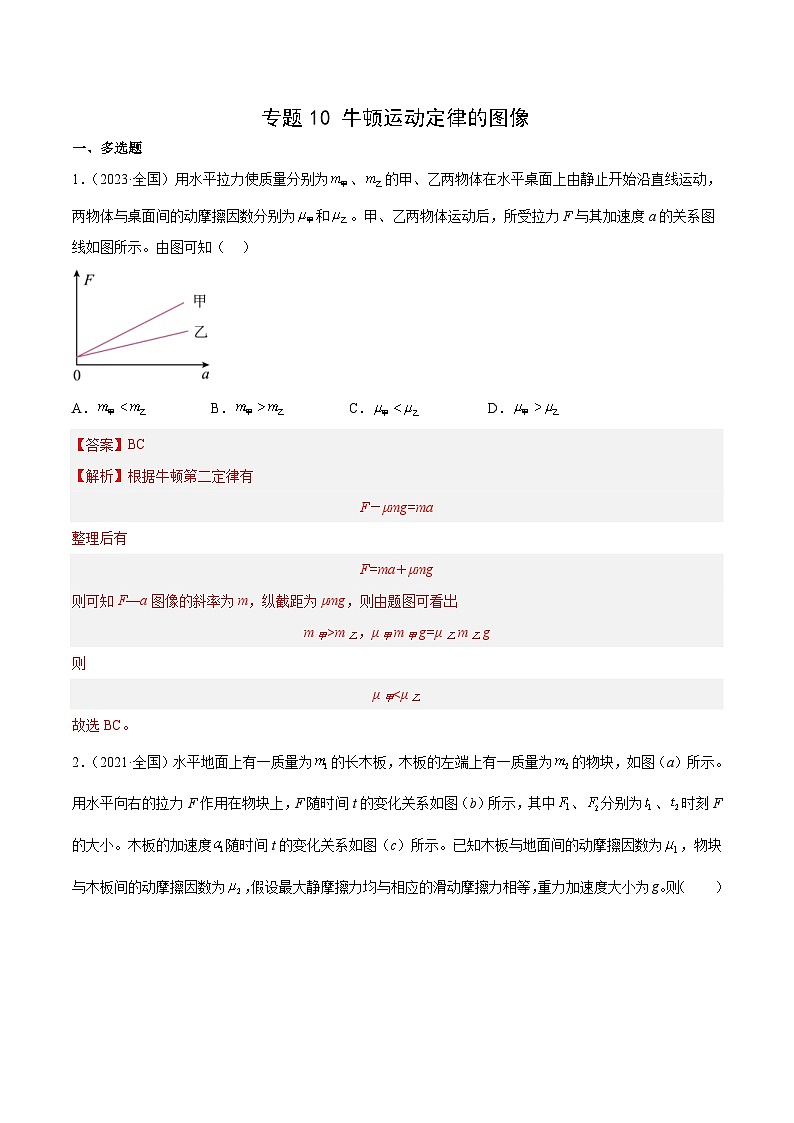 十年(14-23)高考物理真题分项汇编专题10 牛顿运动定律的图像（含解析）第1页