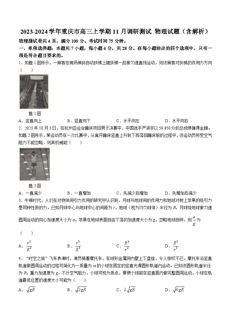 2023-2024学年重庆市高三上学期11月调研测试 物理试题（含解析）01
