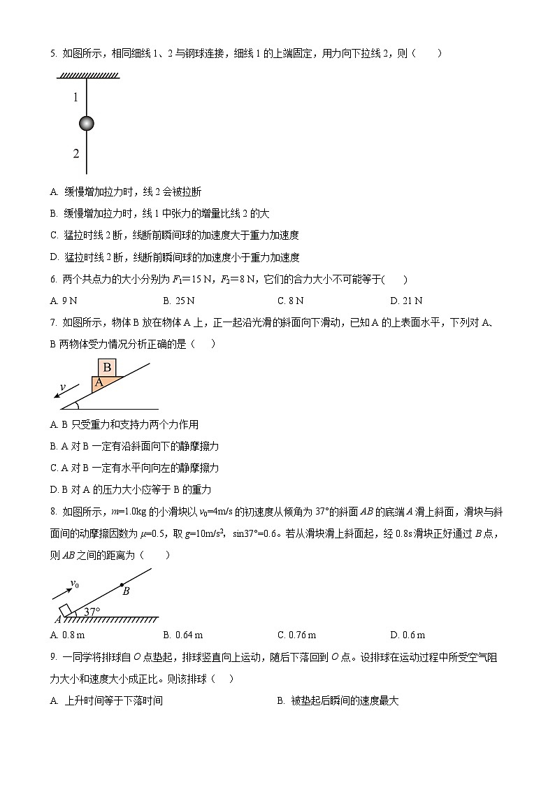内蒙古通辽市科尔沁左翼中旗实验高级中学2023-2024学年高三上学期第一次月考物理试题（原卷版）第2页