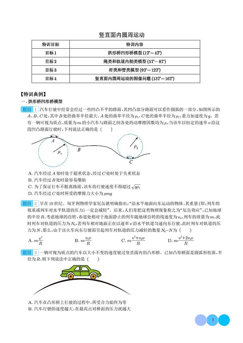 2024年新高考物理一轮复习考点题型归纳 竖直面内圆周运动（原卷版+解析版）01
