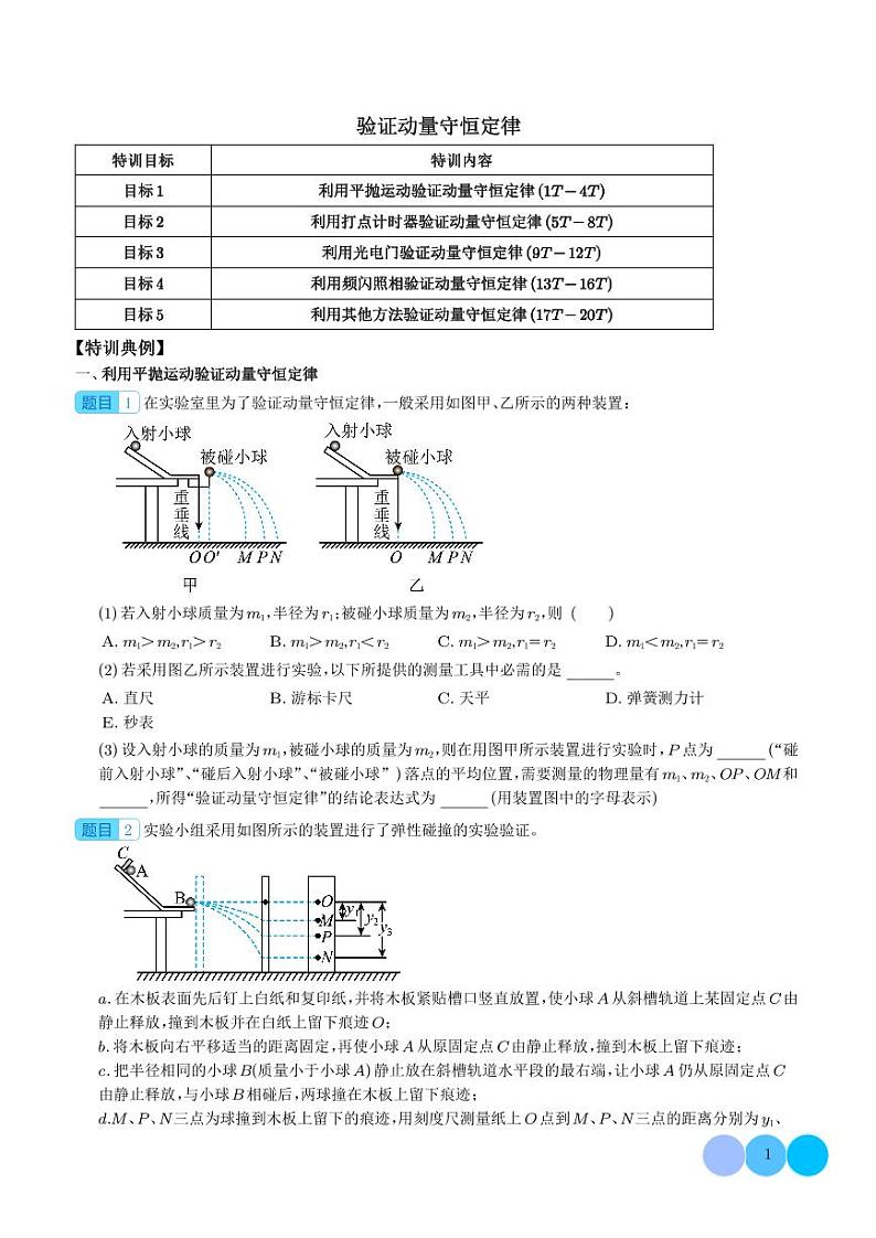 2024年新高考物理一轮复习考点题型归纳 验证动量守恒定律（原卷版+解析版）第1页