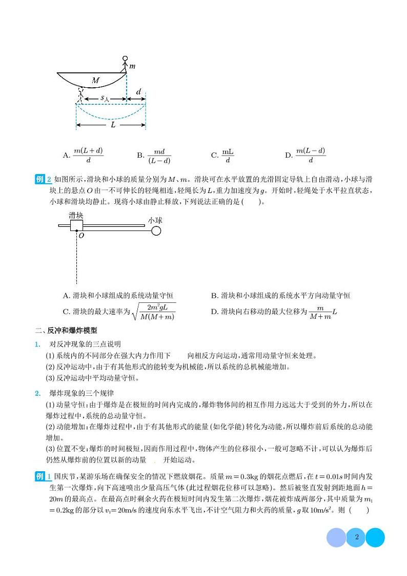 2024年新高考物理一轮复习考点题型归纳 在四种常见模型中应用动量守恒定律（原卷版+解析版）第2页