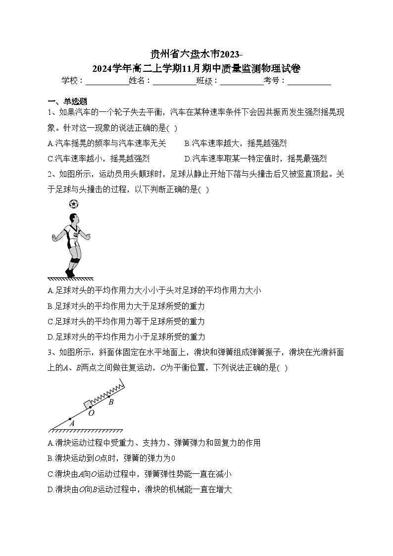 贵州省六盘水市2023-2024学年高二上学期11月期中质量监测物理试卷(含答案)01