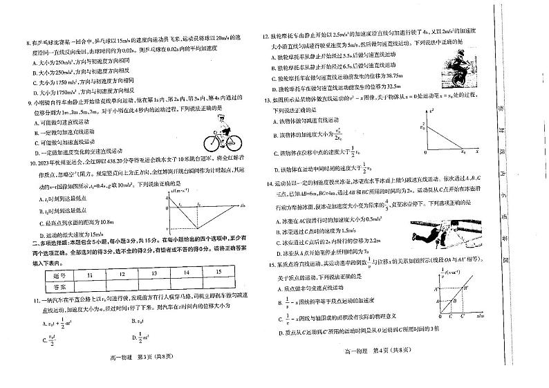 山西太原市2023-2024高一上学期物理期中试卷+答案02