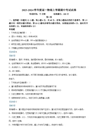 内蒙古赤峰市元宝山区第一中学2023-2024学年高一上学期期中物理试题（Word版附解析）