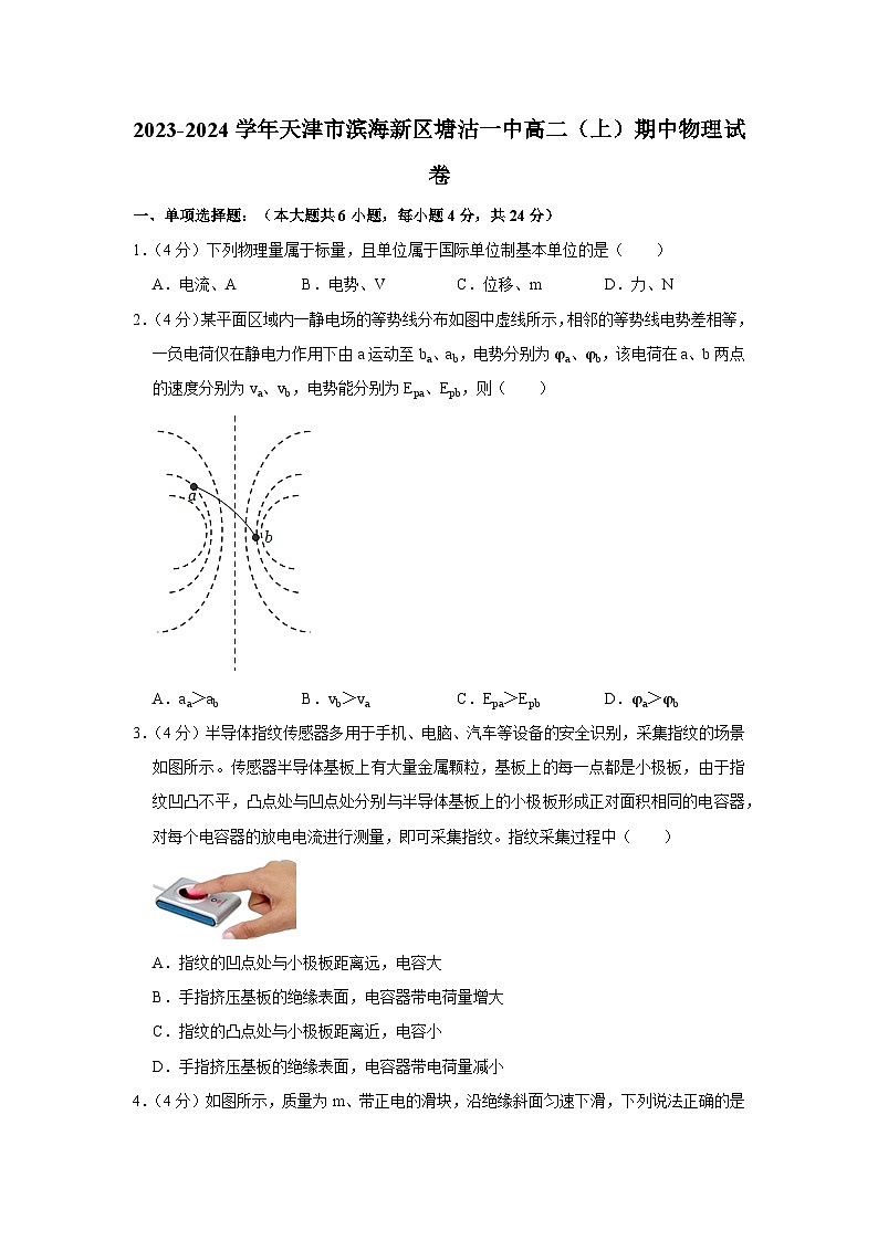 天津市滨海新区塘沽第一中学2023-2024学年高二上学期期中考试物理试卷第1页
