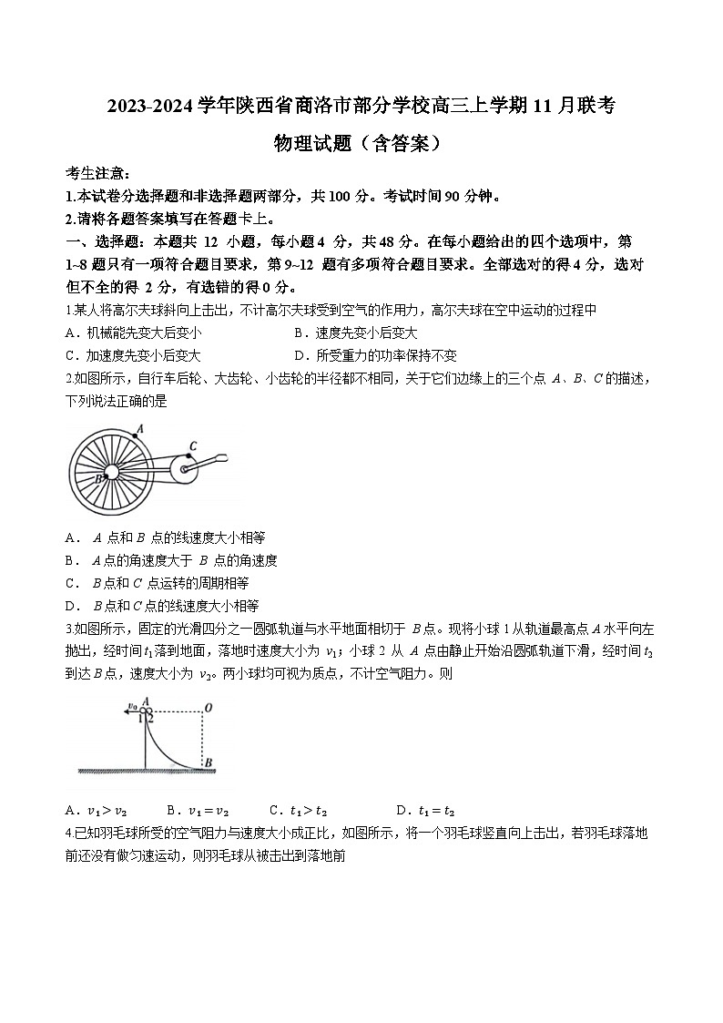 2023-2024学年陕西省商洛市部分学校高三上学期11月联考 物理试题（含答案）01