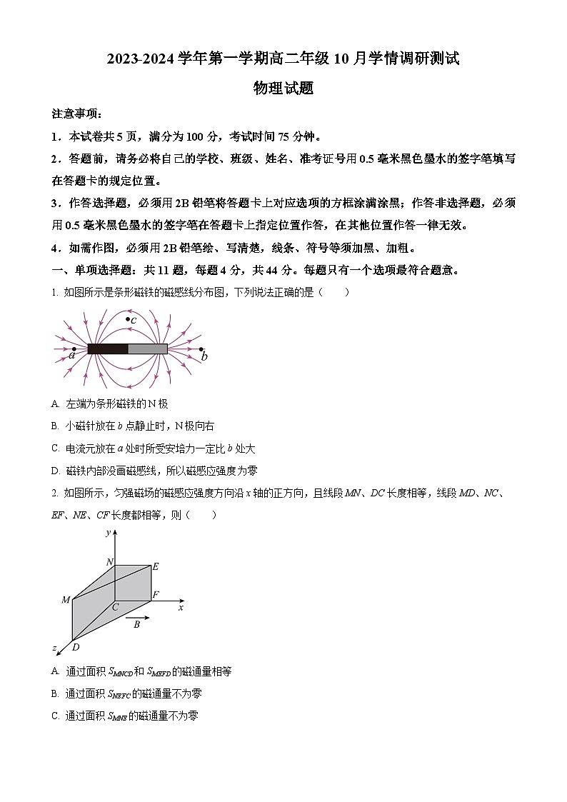 2024扬州高邮高二上学期10月月考物理试题含解析01