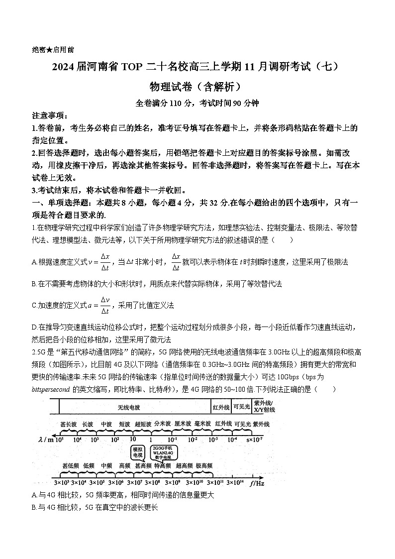 2024届河南省TOP二十名校高三上学期11月调研考试（七）物理试卷（含解析）01